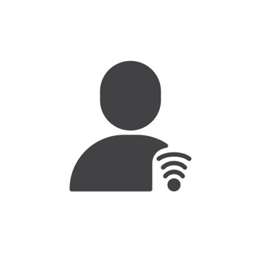 Kullanıcı WIF simge vektör, düz işareti, üzerinde beyaz izole katı piktogram dolu. Hesap bağlantı simgesi, logo illüstrasyon.