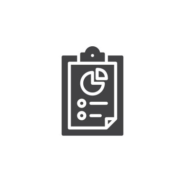 Analytics belge simge vektör, düz işareti, üzerinde beyaz izole katı piktogram dolu. Pano ile pasta grafik sembolü, logo illüstrasyon.