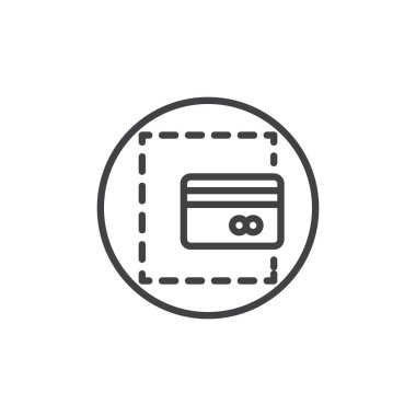 Kredi kartı satırı simgesi, Anahat vektör işareti üzerinde beyaz izole doğrusal stil piktogram. Ödeme yöntemi sembolü, logo illüstrasyon. Düzenlenebilir kontur