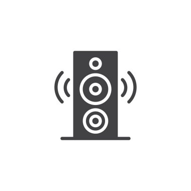 Hoparlör simgesi vektör, düz işareti, üzerinde beyaz izole katı piktogram dolu. Ses sistemi sembolü, logo illüstrasyon