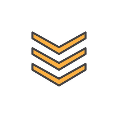 Rütbe omuz askıları doldurulmuş anahat simgesini, çizgi vektör işareti, üzerinde beyaz izole doğrusal renkli sembol. Sembol, logo illüstrasyon. Piksel mükemmel vektör grafikleri