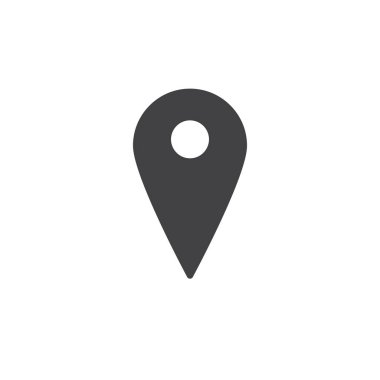 Harita PIN simge vektör, dolu düz işareti, üzerinde beyaz izole katı piktogram. Yer yön sembolü, logo illüstrasyon.