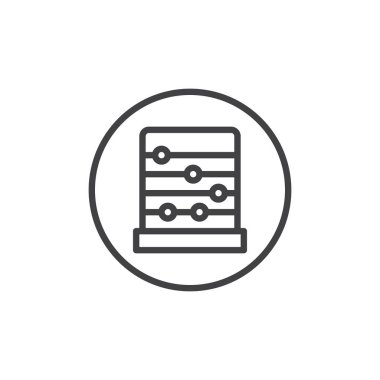 Okul abacus satırı simgesi, vektör işareti, anahat üzerinde beyaz izole doğrusal stil piktogram. Vintage hesap makinesi simge, logo illüstrasyon. Düzenlenebilir kontur