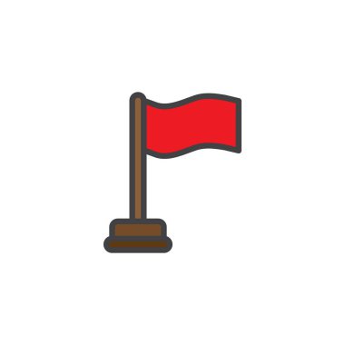 Kırmızı bayrak doldurulmuş anahat simgesini, çizgi vektör işareti, üzerinde beyaz izole doğrusal renkli sembol. Sembol, logo illüstrasyon. Piksel mükemmel vektör grafikleri
