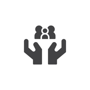 Aile simgesini holding eller vektör, dolu düz işareti, üzerinde beyaz izole katı piktogram. Güvenli halklar sembolü, logo illüstrasyon.