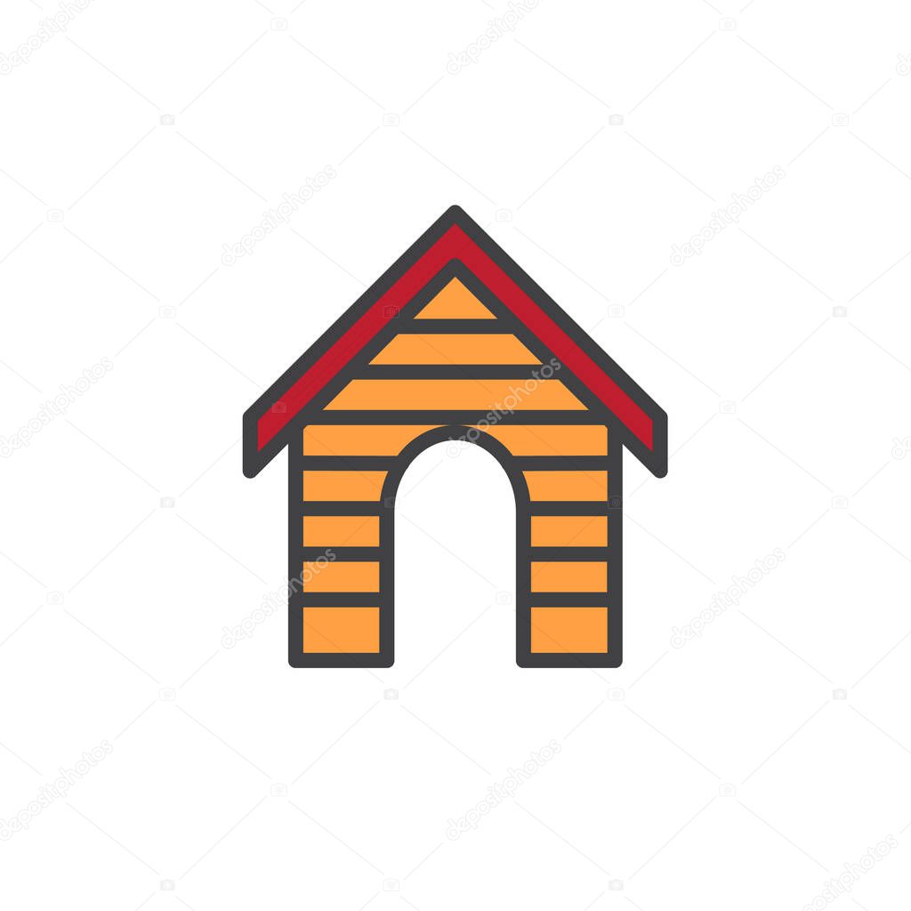 Dog kennel filled outline icon, line vector sign, linear colorful pictogram isolated on white. Symbol, logo illustration. Pixel perfect vector graphics