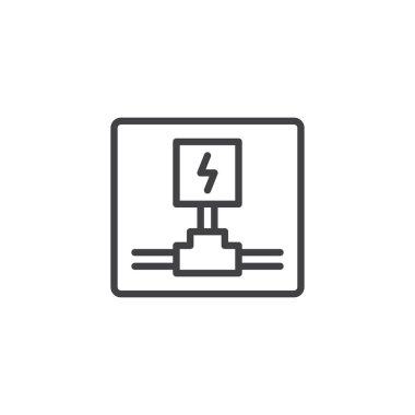 Elektrik kablolama satırı simgesi, anahat vektör işareti, üzerinde beyaz izole doğrusal stil piktogram. Sembol, logo illüstrasyon. Düzenlenebilir kontur