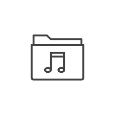 Müzik klasörü satırı simgesi, anahat vektör işareti üzerinde beyaz izole doğrusal stil piktogram. Sembol, logo illüstrasyon. Düzenlenebilir kontur