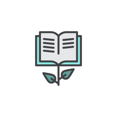 Büyümek dolu kitap anahat simgesini, çizgi vektör işareti, üzerinde beyaz izole doğrusal renkli sembol. Sembol, logo illüstrasyon. Piksel mükemmel vektör grafikleri
