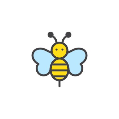 Arı hayvan doldurulmuş anahat simgesini, çizgi vektör işareti, üzerinde beyaz izole doğrusal renkli sembol. Bumblebee sembolü, logo illüstrasyon. Piksel mükemmel vektör grafikleri