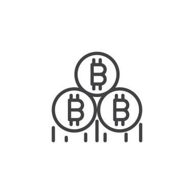 Bitcoin madencilik anahat simgesi. Mobil kavramı ve web tasarım için doğrusal stili işaret. Cryptocurrency para basit çizgi vektör simgesi. Sanal Kripto para madeni para birimi, logo illüstrasyon. Vektör grafikleri
