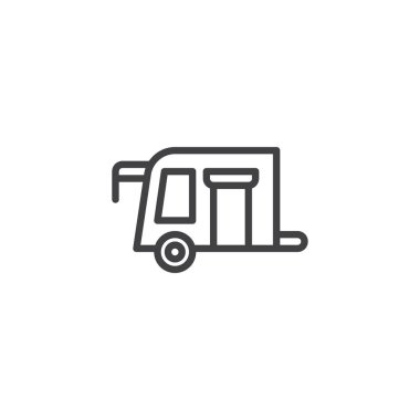 Kamp karavan anahat simgesi. Mobil kavramı ve web tasarım için doğrusal stili işaret. Road trip basit çizgi vektör simgesi. Sembol, logo illüstrasyon. Piksel mükemmel vektör grafikleri