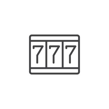 Servet 777 satırı simgesi, anahat vektör işareti üzerinde beyaz izole doğrusal stil piktogram. Üç yedili sembolü, logo illüstrasyon. Düzenlenebilir kontur