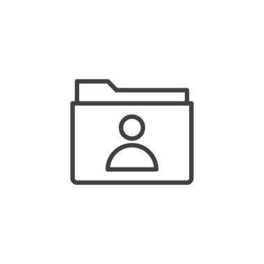 Kullanıcı klasörü satırı simgesi, anahat vektör işareti üzerinde beyaz izole doğrusal stil piktogram. Klasörü kişi sembolü, logo illüstrasyon. Düzenlenebilir kontur