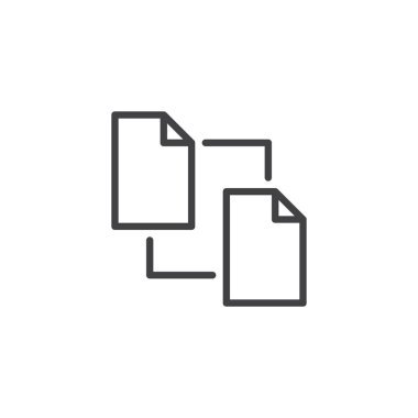 Dosya belge satırı simgesi kopya, vektör işareti, anahat üzerinde beyaz izole doğrusal stil piktogram. Dosya eşitleme sembolü, logo illüstrasyon. Düzenlenebilir kontur