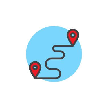 Hedef parça dolu anahat simgesini, çizgi vektör işareti, üzerinde beyaz izole doğrusal renkli sembol. PIN işaretçi simgesi, logo resimde olan yol. Piksel mükemmel vektör grafikleri