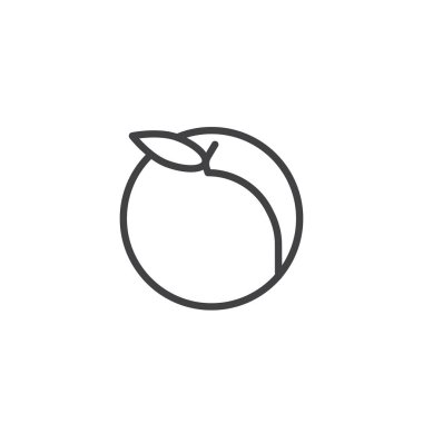 Şeftali meyve satırı simgesi, vektör işareti, anahat üzerinde beyaz izole doğrusal stil piktogram. Sağlıklı vejetaryen yemek sembol, logo illüstrasyon. Düzenlenebilir kontur