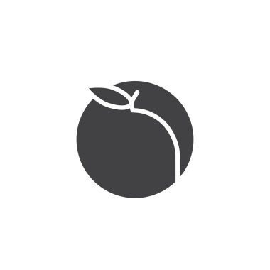 Şeftali meyve simge vektör, dolu düz işareti, üzerinde beyaz izole katı piktogram. Sağlıklı Vejetaryen Gıda sembolü, logo illüstrasyon.