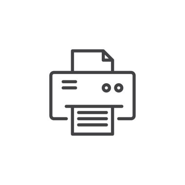 Belge satırı simgesi, yazdırma anahat vektör işareti, üzerinde beyaz izole doğrusal stil piktogram. Yazıcı simgesi, logo illüstrasyon. Düzenlenebilir kontur