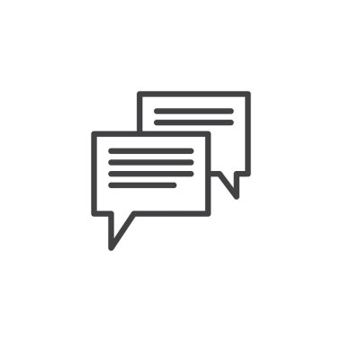 Online sohbet satırı simgesi, vektör işareti, anahat üzerinde beyaz izole doğrusal stil piktogram. Konuşma balonu iletileri sembolü, logo illüstrasyon. Düzenlenebilir kontur