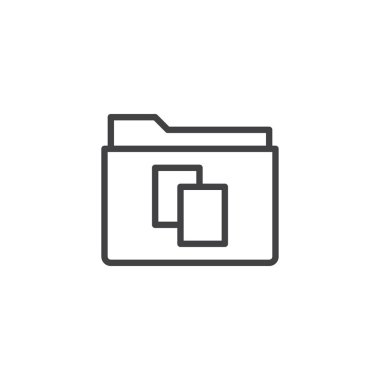 Dosya klasör belge kopyası satırı simgesi, vektör işareti, anahat üzerinde beyaz izole doğrusal stil piktogram. Sembol, logo illüstrasyon. Düzenlenebilir kontur