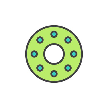 Tekerlek yuvarlanma anahat simgesini, çizgi vektör işareti, üzerinde beyaz izole doğrusal renkli sembol dolu. Taşıyan sembolü, logo illüstrasyon. Piksel mükemmel vektör grafikleri