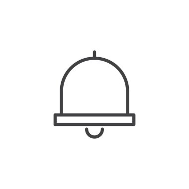 Bildirim zil çizgi simgesini, anahat vektör işareti üzerinde beyaz izole doğrusal stil piktogram. Yüzük sembolü, logo illüstrasyon. Düzenlenebilir kontur