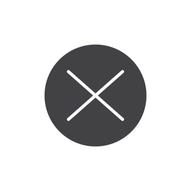 Yanlış işareti simge vektör, dolu düz işareti, üzerinde beyaz izole katı piktogram. Yakın işareti simgesi, logo illüstrasyon.