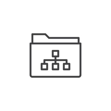 Paylaşılan klasör satırı simgesi Ağ, vektör işareti, anahat üzerinde beyaz izole doğrusal stil piktogram. Sembol, logo illüstrasyon. Düzenlenebilir kontur