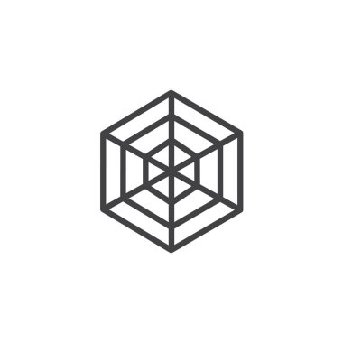 Örümcek web satırı simgesi, anahat vektör işareti üzerinde beyaz izole doğrusal stil piktogram. Örümcek ağı sembolü, logo illüstrasyon. Düzenlenebilir kontur