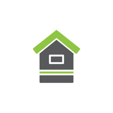 Ahşap kovan simge vektör, dolu düz işareti, bicolor piktogram, yeşil ve gri renkler. Arıcılık, apiculture simgesi, logo illüstrasyon