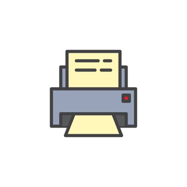 Yazıcı makine doldurulmuş anahat simgesini, çizgi vektör işareti, üzerinde beyaz izole doğrusal renkli sembol. Sembol, logo illüstrasyon yazdırın. Piksel mükemmel vektör grafikleri