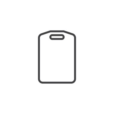 Mutfak kurulu satırı simgesi, anahat vektör işareti üzerinde beyaz izole doğrusal stil piktogram. Kesme tahtası sembolü, logo illüstrasyon. Düzenlenebilir kontur