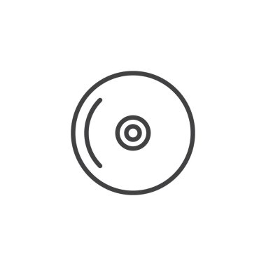 Kompakt disk satırı simgesi, anahat vektör işareti üzerinde beyaz izole doğrusal stil piktogram. CD, Dvd sembolü, logo illüstrasyon. Düzenlenebilir kontur