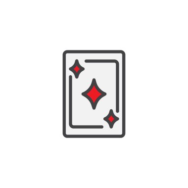 Elmas kart as doldurulmuş anahat simgesini, çizgi vektör işareti, üzerinde beyaz izole doğrusal renkli sembol. Casino oyun kağıdı sembolü, logo illüstrasyon. Piksel mükemmel vektör grafikleri