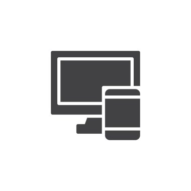 Simge duyarlı tasarlamak vektör, düz işareti, üzerinde beyaz izole katı piktogram dolu. Bilgisayar ve cep telefonu tablet sembolü, logo illüstrasyon.