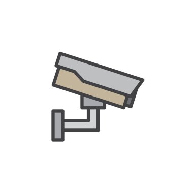 Gözetim cctv doldurulmuş anahat simgesini, çizgi vektör işareti, üzerinde beyaz izole doğrusal renkli sembol. Güvenlik kamera simgesi, logo illüstrasyon. Piksel mükemmel vektör grafikleri