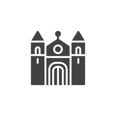 Vektör simgesi bina Katedrali. Mobil kavramı ve web tasarım için düz işareti dolu. Hıristiyan kilise basit katı simgesi. Sembol, logo illüstrasyon. Piksel mükemmel vektör grafikleri