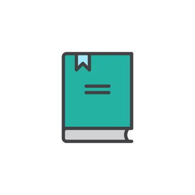 Yer işareti kitapla dolu anahat simgesini, çizgi vektör işareti, üzerinde beyaz izole doğrusal renkli sembol. Not Defteri Düzenleyici sembolü, logo illüstrasyon. Piksel mükemmel vektör grafikleri