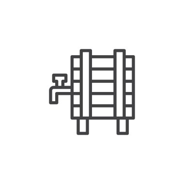 Bira varil ile dokunun anahat simgesi. Mobil kavramı ve web tasarım için doğrusal stili işaret. Bira veya şarap varil basit çizgi vektör simgesi. Sembol, logo illüstrasyon.