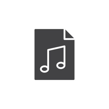 Ses dosyası simge vektör, düz işareti, üzerinde beyaz izole katı piktogram dolu. Çalma listesi sembolü, logo illüstrasyon.