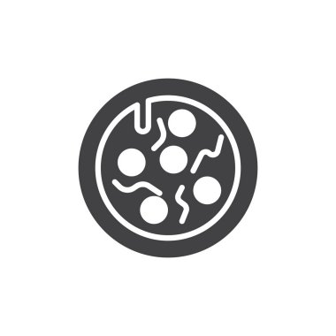 Pizza simge vektör, düz işareti, üzerinde beyaz izole katı piktogram dolu. Fast food sembolü, logo illüstrasyon.