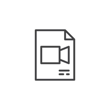 Video dosyası satırı simgesi, anahat vektör işareti üzerinde beyaz izole doğrusal stil piktogram. Sembol, logo illüstrasyon. Düzenlenebilir kontur