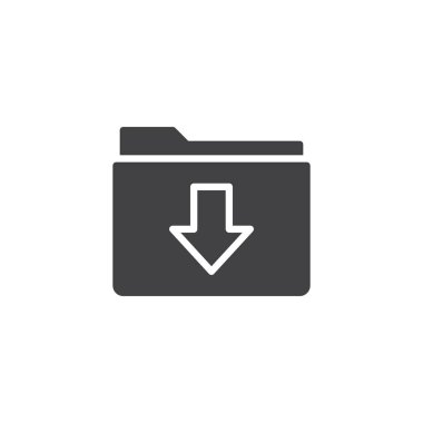 Klasör download simge vektör, düz işareti, üzerinde beyaz izole katı piktogram dolu. Sembol, logo illüstrasyon.