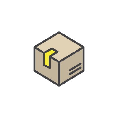 Teslimat kutusu doldurulmuş anahat simgesini, çizgi vektör işareti, üzerinde beyaz izole doğrusal renkli sembol. Kutusu, paket, paket simgesi, logo illüstrasyon. Piksel mükemmel vektör grafikleri