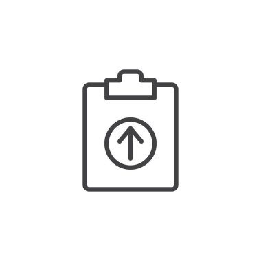 Yükleme dosyası satırı simgesi, vektör işareti, anahat üzerinde beyaz izole doğrusal stil piktogram. Pano ok sembolü, logo illüstrasyon ile. Düzenlenebilir kontur