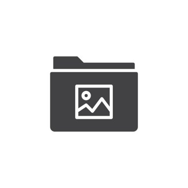 Resim Galeri klasörü simge vektör, dolu düz işareti, üzerinde beyaz izole katı piktogram. Sembol, logo illüstrasyon.