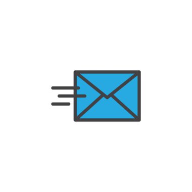 Posta gönder doldurulmuş anahat simgesini, çizgi vektör işareti, üzerinde beyaz izole doğrusal renkli sembol. İleti simgesi, logo resim gönderin. Piksel mükemmel vektör grafikleri