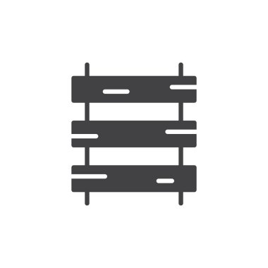 Uyuyanlar ve raylar simge vektör, dolu düz işareti, üzerinde beyaz izole katı piktogram. Eski demiryolu sembolü, logo illüstrasyon.