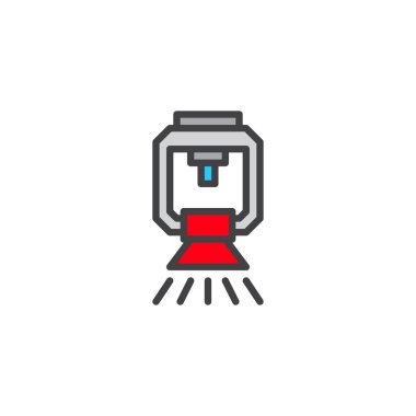 Yağmurlama doldurulmuş anahat simgesini, çizgi vektör işareti, üzerinde beyaz izole doğrusal renkli sembol. Yangın söndürme sembolü, logo illüstrasyon. Piksel mükemmel vektör grafikleri